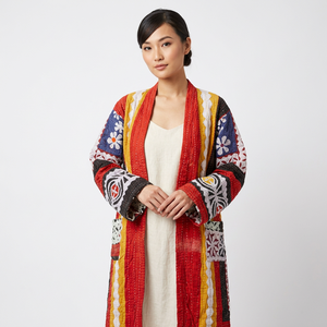 Pure Cotton Printed Cutwork <b>Kantha</b> Kimono Robe Handmade Multicolor Eco-Friendly Breathable Quick Dry V-neck Autumn Winter - Product Image 1