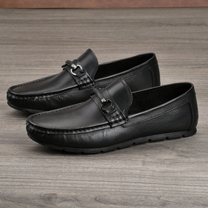 Mocassins en cuir véritable à bout rond, à enfiler, souples et confortables, chaussures pour hommes printemps - Product Image 1