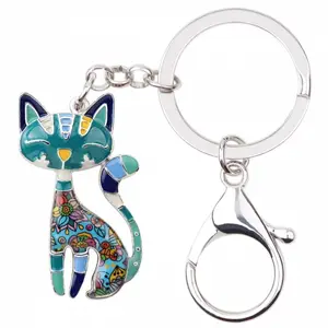 Groothandel Katten Sleutelhangers Kitten Zak Auto Sleutelhanger Ring Geschenken Enamel Lichtmetalen Cat Sieraden Car Bedels Voor Vrouwen Meisjes