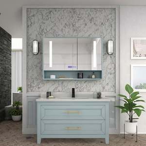 Ensemble de meuble-lavabo de salle de bain LED haut de gamme avec armoire de rangement, design imperméable, matériau mélamine en blanc/noir pour hôtels et appartements - Product Image 1