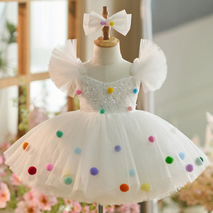 Boutique Robe de soirée princesse pour filles Robe <span class=keywords><strong>tutu</strong></span> blanche à manches bouffantes avec <span class=keywords><strong>pois</strong></span> colorés Robes d'anniversaire de demoiselle d'honneur - Product Image 2