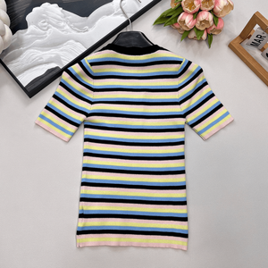 Robe Courte Décontractée pour Femme à Manches Courtes Rayée en Maille avec Découpe Poitrine Coupe Ajustée Mini-Robe Moulante d'Été - Product Image 2