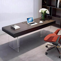 Scrivania per Computer Sospesa in Legno Massello di Alta Gamma, Design Moderno e Semplice di Lusso per Studio Domestico, Scrivania da Ufficio in Acrilico di Alta Qualità