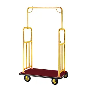 Hotel Luggage Cart Flat Top Stainless Steel Multi-function Hotel Golden Luggage Trolley Baggage Cart
