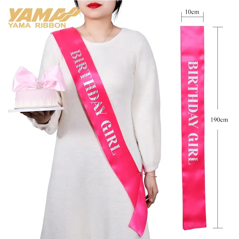 Yama ribbon Factory lujo personalizado estándar 10X190cm tamaño Rojo Negro cumpleaños niña cinta de satén faja para Tema de cumpleaños