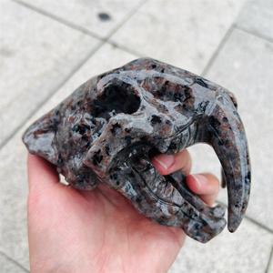 Venta al por mayor de animales de cristal curativos, cráneos de cabeza de tigre dientes de sable tallados para la decoración del hogar - Product Image 1