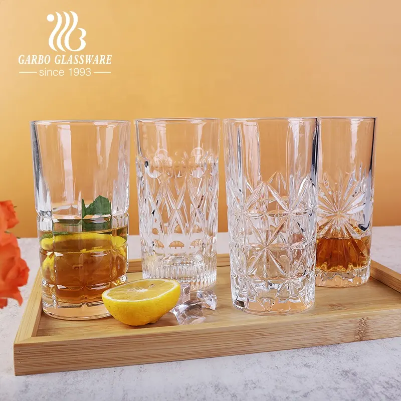 Vasos de cristal de alta transparencia blanca, vasos de cristal de alta calidad de 14oz, Copa larga de bebida de zumo, highball de 385ml, venta al por mayor