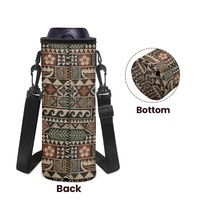 Sac de transport portable pour bouteille d'eau avec motif géométrique de l'île Masi Tapa pour les voyages et la randonnée