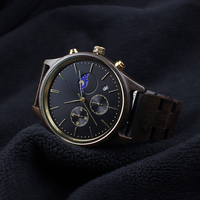 Meilleur cadeau, montre-bracelet unisexe en bois de noyer naturel, verre de quartz, calendrier des phases lunaires, chronographe, édition limitée