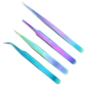 Hoge Kwaliteit Rvs Kleurrijke Nail Tweezer Regenboog Nail Art Wimpers Extension Tweezer