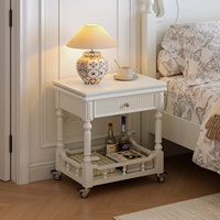 Table basse en bois massif française, table pliante mobile avec rangement pour petit appartement, salon, style vintage blanc