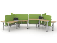 Poste de travail électrique moderne à double moteur 120 degrés, système de bureau en cluster pour 3 personnes avec panneaux d'intimité et gestion des câbles
