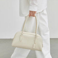 Sac à main Boston LoomCraft FD3130B 2026 Nouvelle Collection Printemps, Sac Bowling Rétro Haut de Gamme en Cuir Véritable avec Fermeture Éclair, Polyvalent
