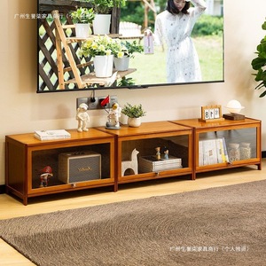 Mueble de TV Moderno de Madera con Puerta de Vidrio y Gabinete de Almacenamiento para Sala de Estar, Uso Doméstico, Diseño de Pie para Apartamentos Pequeños - Product Image 2
