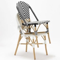 Chaise de bar haute d'extérieur en aluminium et rotin PE noir et blanc, empilable, en promotion