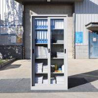 Archivador Metálico con Puerta Corredera de Vidrio Completo y Estantes Ajustables para Almacenamiento Visible de Documentos y Libros de Oficina