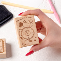 Ensemble de tampons en caoutchouc en bois motif chat de dessin animé, avec cadres date, heure, plan, sceau vintage, pour DIY, journal, scrapbooking, agenda, création de cartes