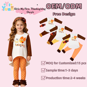 Set di Abbigliamento per Bambine per il Ringraziamento, 3 Pezzi, Top a Maniche Lunghe con Orlo Asimmetrico, Leggings con Volant, Fascia per Capelli, Personalizzabile - Product Image 1