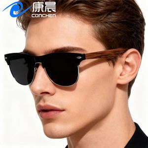Gafas de sol clásicas de media montura de madera para hombre, protección UV400 polarizada para conducir, estilo moderno, montura negra, lentes TAC - Product Image 3