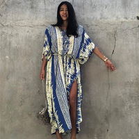 Baju renang wanita musim panas, Bikini Cover-Up, Retro ular cetak wanita bersabuk sendiri, gaun tunik ukuran besar, pakaian pantai, setelan renang