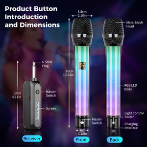 Nuevo Diseño WX2 Micrófono Dinámico Inalámbrico Profesional de 2.4G con Emparejamiento Automático, Luces LED y Alcance de 30m para Actuaciones en Escenario y Karaoke - Product Image 3