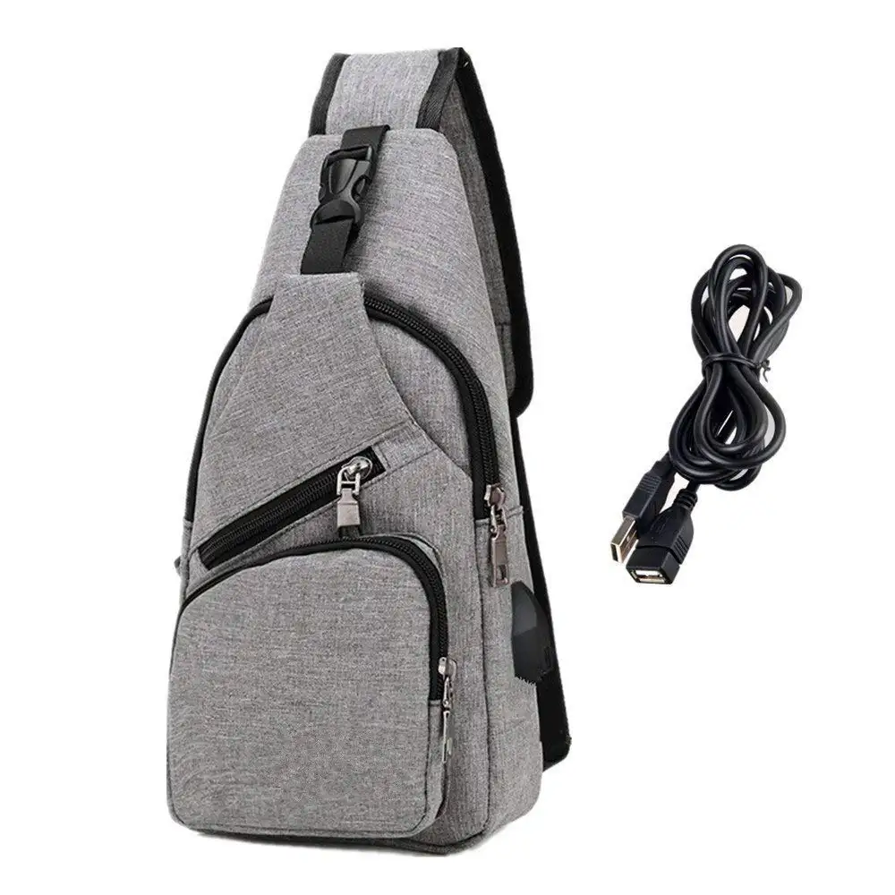 USB 충전 포트 이어폰 콘센트가있는 경량 캐주얼 크로스바디 슬링 숄더백 가슴 가방