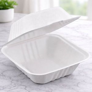 ProTakeOut [6 X 6] Contenants à charnières en bagasse à 3 compartiments, lot de 500 (125/4), sans PFAS, blancs, compostables, compatibles micro-ondes - Product Image 3