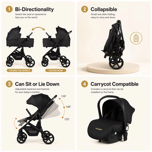 <span class=keywords><strong>Poussette</strong></span> bébé 4 en 1 pliable en tissu avec siège auto et landau, cadre en alliage d'aluminium, personnalisable pour nourrisson, vente en gros - Product Image 2