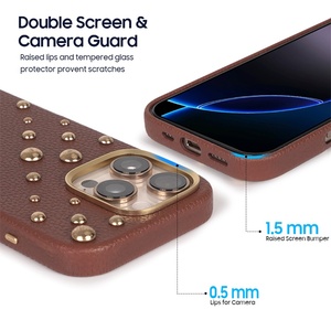 2025 Mới Thời Trang Kim Loại Punk Nail Studded Da Sang Trọng Điện Thoại Di Động Trường Hợp Đối Với iPhone 16 Pro Max - Product Image 2