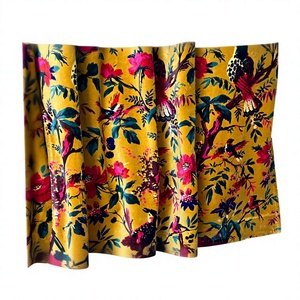 Vintage Style Velvet Curtain Golden Mustard Bird of Paradise Print Custom Size High quality cotton velvet for your Home decor - Product Image 1