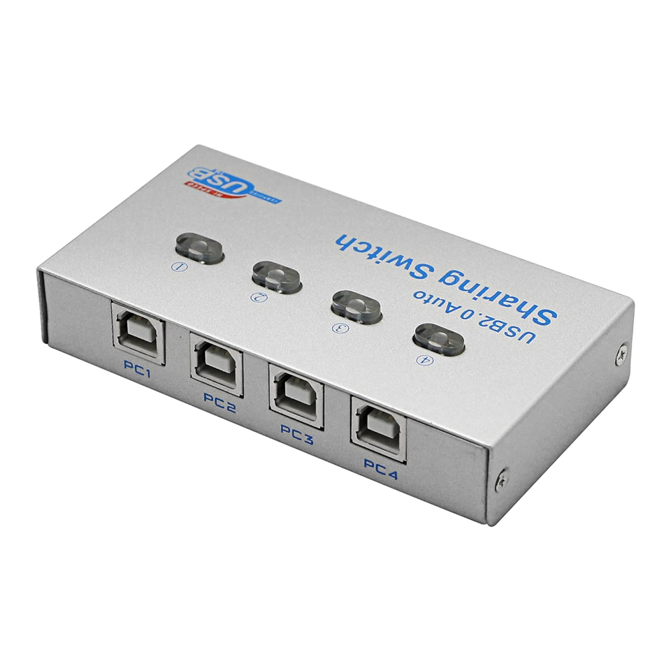 Switch USB 2.0 Per Stampante – 2 Porte Di Ingresso, 1 Uscita, Con Due Cavi USB 1.5m E LED Di Indicazione (plug-and-play)