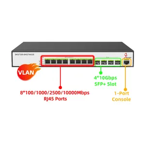 Managed Layer 2 Vlan Rack Mount Network Ethernet Switch 8* 10000 Mbps RJ45 Port and 4* 10G SFP+ Port Gigabit Network Switch