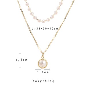 قلادة لؤلؤ محاكاة مطلية بالذهب للنساء ظريفة بطبقتين قلادة عصرية من الخرز قلادة جذابة لحفلات الزفاف - Product Image 5