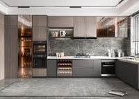 Îlot de cuisine en verre avec évier, base en contreplaqué et PVC, armoire de cuisine haute en marbre étanche avec rangement pour villa