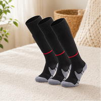 Chaussettes de compression montantes en coton tricotées pour jeunes footballeurs, unisexe, avec coussinets, collection automne, athlétiques, ODM (lot de 3 paires noires, logo personnalisable)