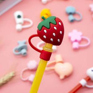 Aceptar personalizar 8mm 10mm rojo rosa suave silicona paja Topper 10mm fruta fresa verano paja Toppers almacén de EE. UU. - Product Image 3