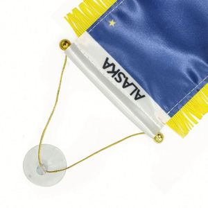 Custom Alaska State Satin Pennant Flag Digital Printed Car Mini <b>Banner</b> with Yellow Tassels Made of Polyester and Plastic - Product Image 4