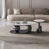 Table basse ovale moderne en pierre frittée de luxe avec base métallique pour salon, hôtel, villa – Ensemble de meubles design