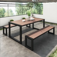 Ensemble de bancs de jardin en plastique et bois de couleur personnalisée, revêtement en poudre antirouille, table d'extérieur en métal pour villa - Vente en gros usine