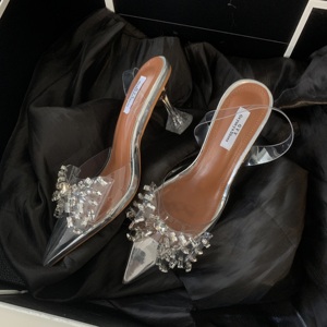Nouvelles sandales transparentes en strass avec nœud, bout ouvert, talon compensé, pour l'été, tailles 35-40, en stock - Product Image 4