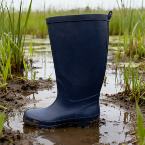 Bottes <span class=keywords><strong>de</strong></span> <span class=keywords><strong>pluie</strong></span> pour femmes à talon bas imprimé <span class=keywords><strong>bleu</strong></span> <span class=keywords><strong>marine</strong></span> <span class=keywords><strong>de</strong></span> haute qualité - Product Image 1