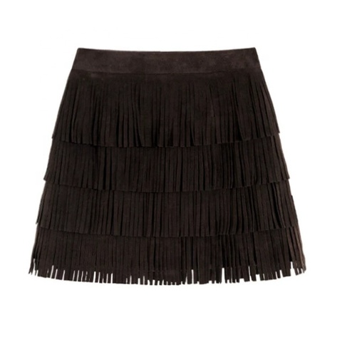 5362 New Arrival Korean-style Cake A-line Versatile Sheepskin Tassel Short Leather Suede Skirt for Women