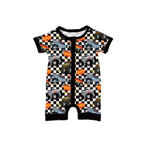 Individuell Bedruckter Unisex Baby Bambus Kurzarm-Schlafanzug mit Reißverschluss, Strampler mit 2-Wege-Reißverschluss - Product Image 2