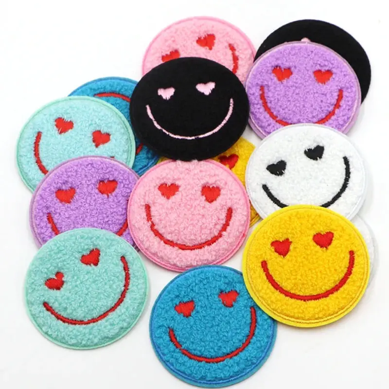 Parches adhesivos coloridos de chenilla con cara sonriente personalizados al por mayor
