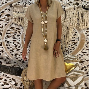 Vestido Casual de Verano Personalizado de Alta Calidad, Holgado, Moderno, Ligero y de Lujo, con Botones, Manga Corta, Falda Larga, Cintura Natural - Product Image 2