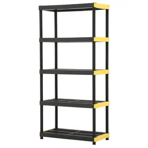 HD18 4-Tiered Ventilated Plastic shelves Plastic Storage Shelving Unit w/ Raised Feet and Tool-Free Assembly