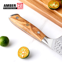 Ensemble de Couteaux de Chef Professionnels en Acier Damas VG10 Ambre, Lame Effet Marteau Miroir avec Manche en Bois d'Olivier