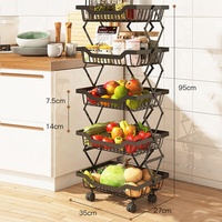 Chariot de panier de fruits et légumes à 5 niveaux pour le stockage de fil métallique de cuisine organisateur de support pliable pour les supports de légumes de collation de pain
