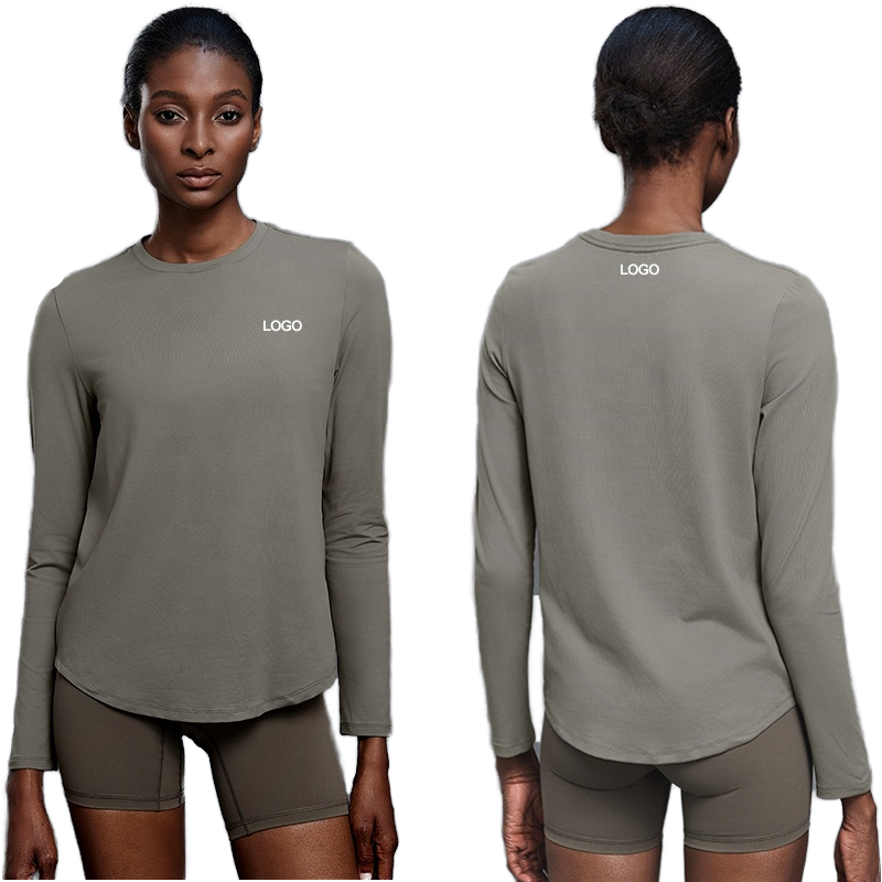 D25148 Women Casual Breathable Long Sleeve Workout Shirts Lightweight Crew Neck Athletic Yoga Anti-Bacterial Top