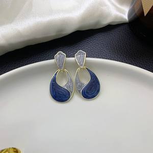Alloy Enamel Geometric Waterdrop <b>Earrings</b> Haze Blue Trendy 14K Gold Plated - Product Image 4
